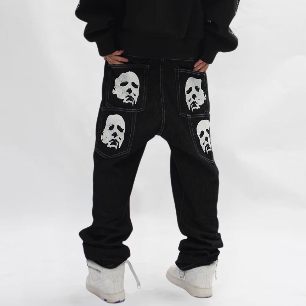 DF| Bat Mask Man Print Jeans