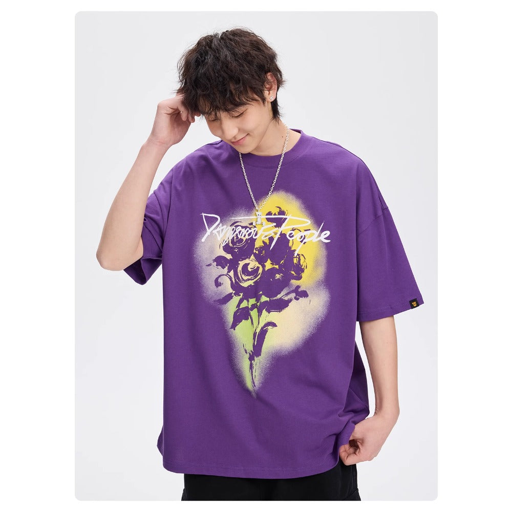 Street Philanthropist Vintage Street Rose Trend Loose Casual Versatile Short Sleeve T-Shirt