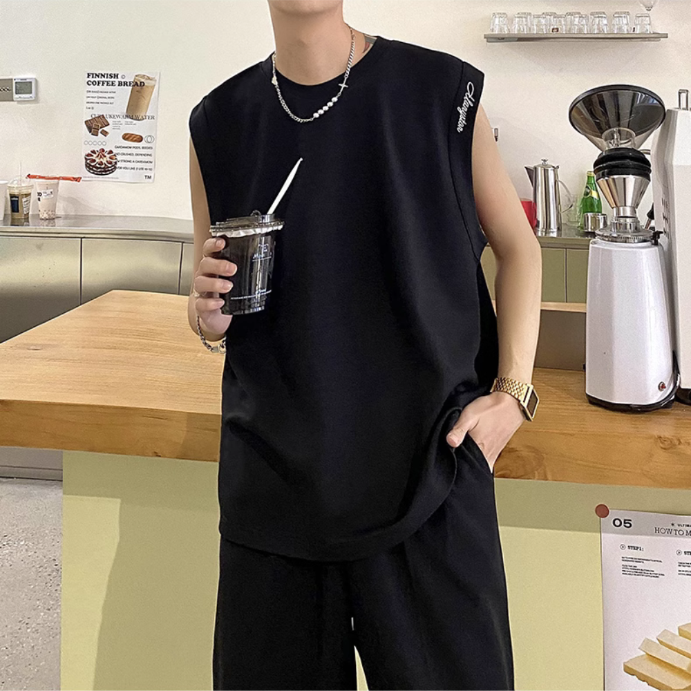 Sports Solid Letter Embroidery Vest