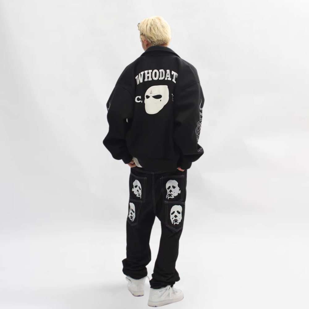 DF| Bat Mask Man Print Jeans