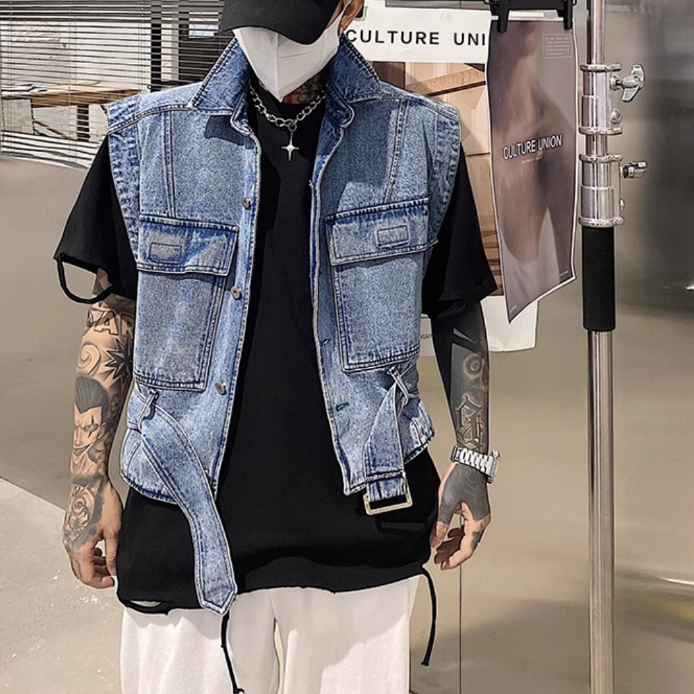 High Street Multi-Pocket Cargo Denim Vest
