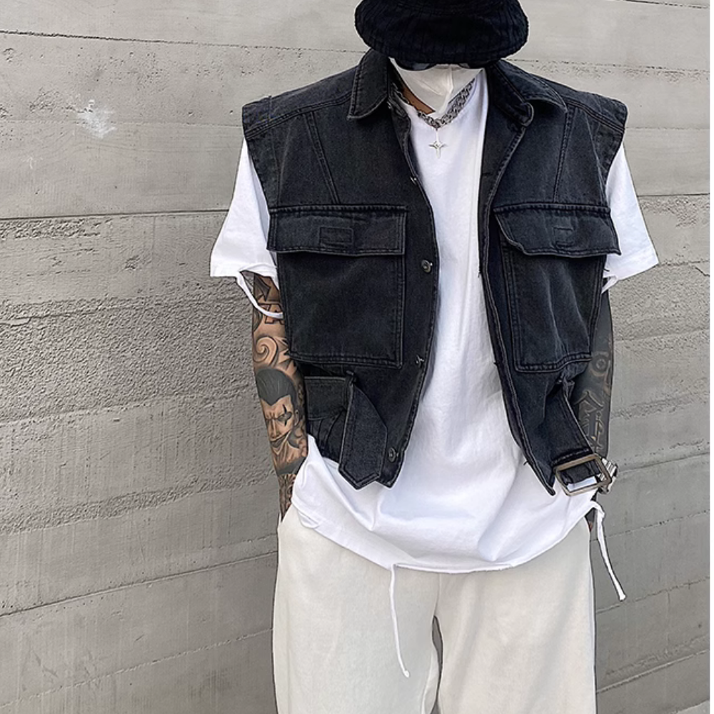 High Street Multi-Pocket Cargo Denim Vest