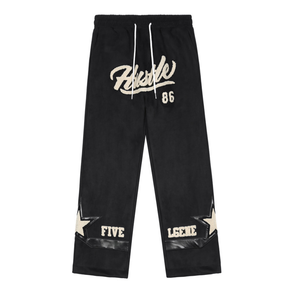 Letter flocking PU stitching Sweatpants