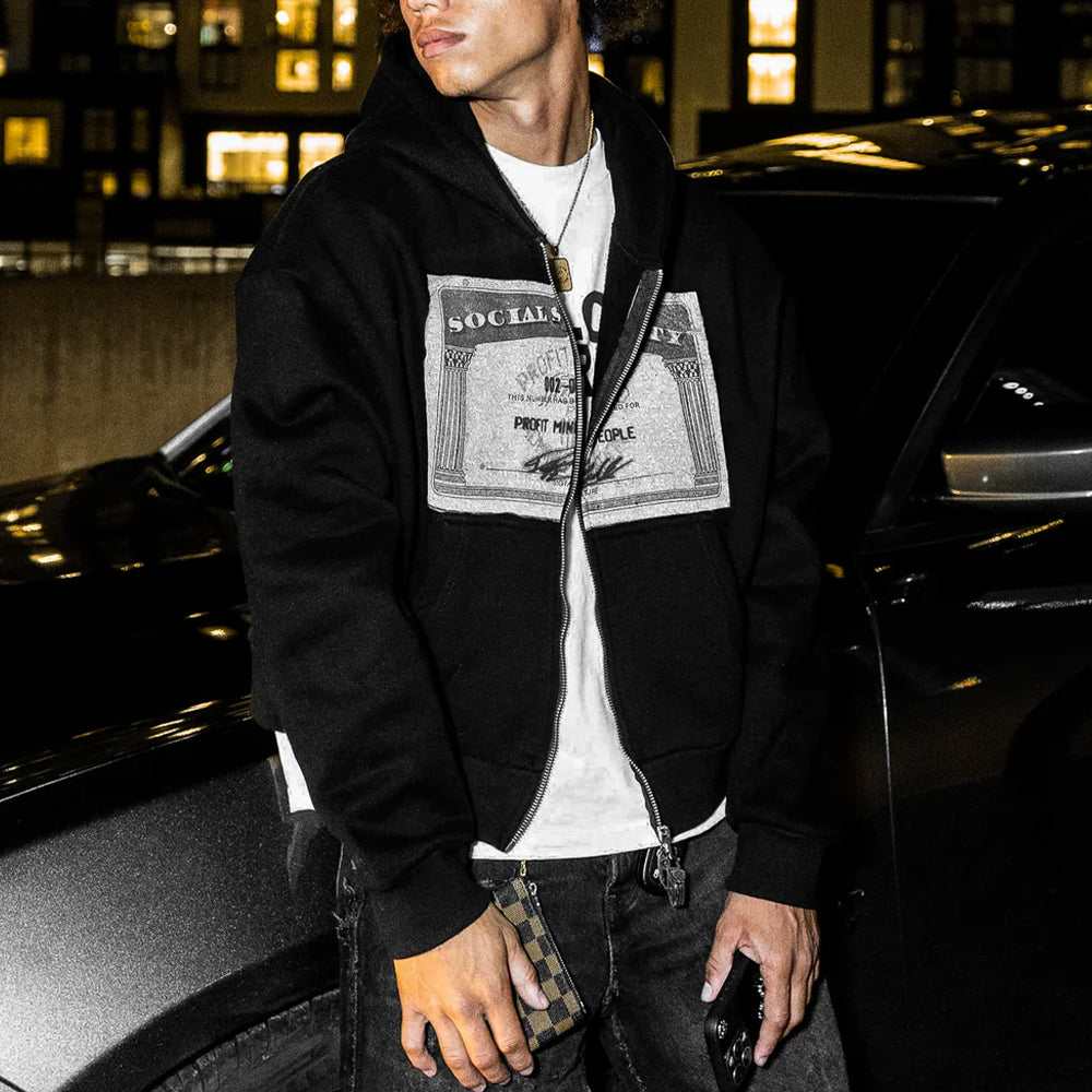 Evokyn Vintage Social Security ID Zip Up Design Hoodie