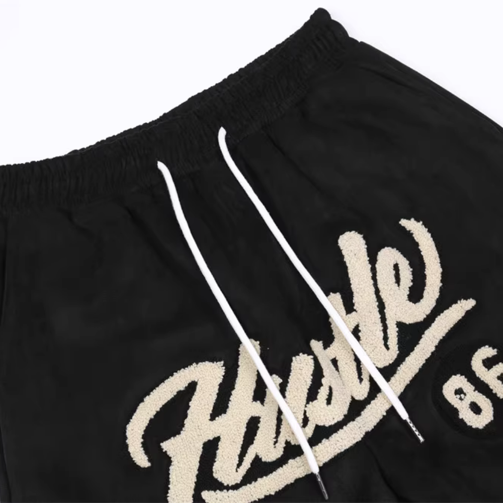 Letter flocking PU stitching Sweatpants