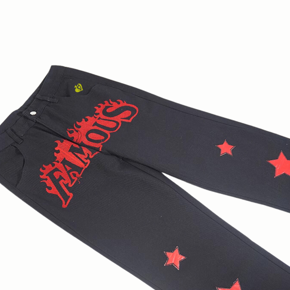 DF| Famous Star Leather Label Patch Jeans