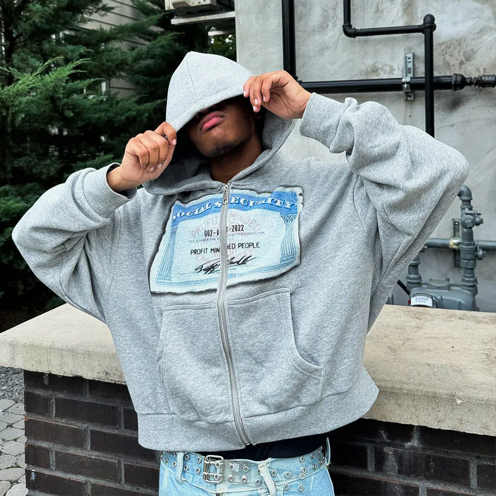Evokyn Vintage Social Security ID Zip Up Design Hoodie