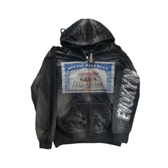 Evokyn Rhinestone Vintage Washed Social Security Zip Hoodie - Technique
