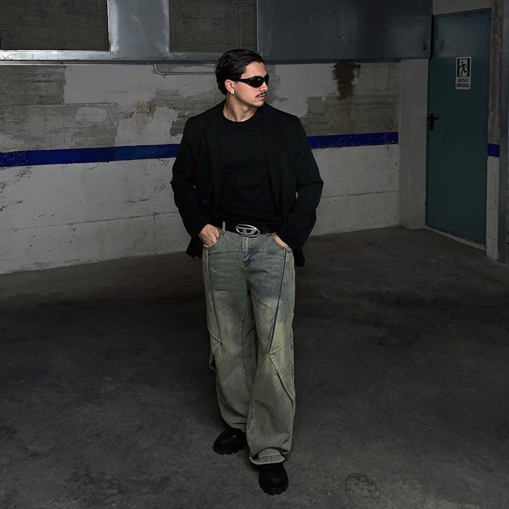 DF|Functional Solid Color Patchwork Jeans