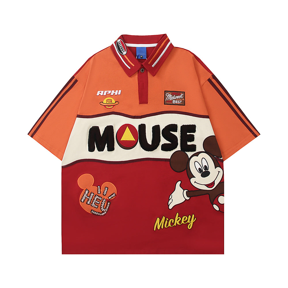 Evokyn Cartoon Patchwork Polo Shirt