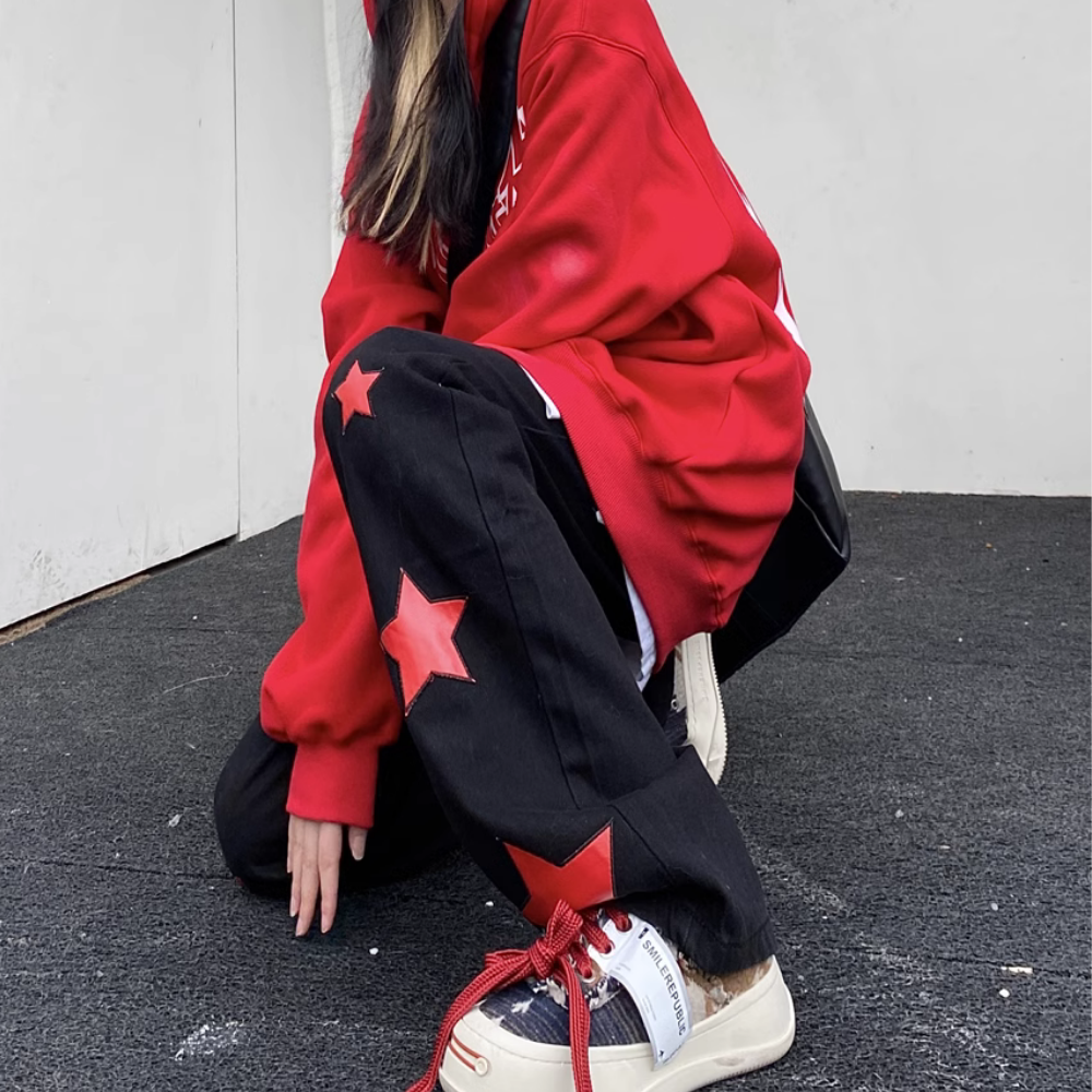 DF| Famous Star Leather Label Patch Jeans