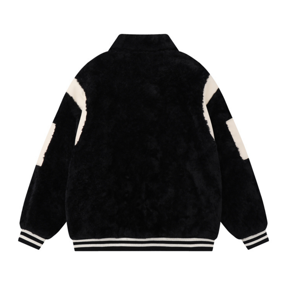 Street Leather Button Splicing Coat