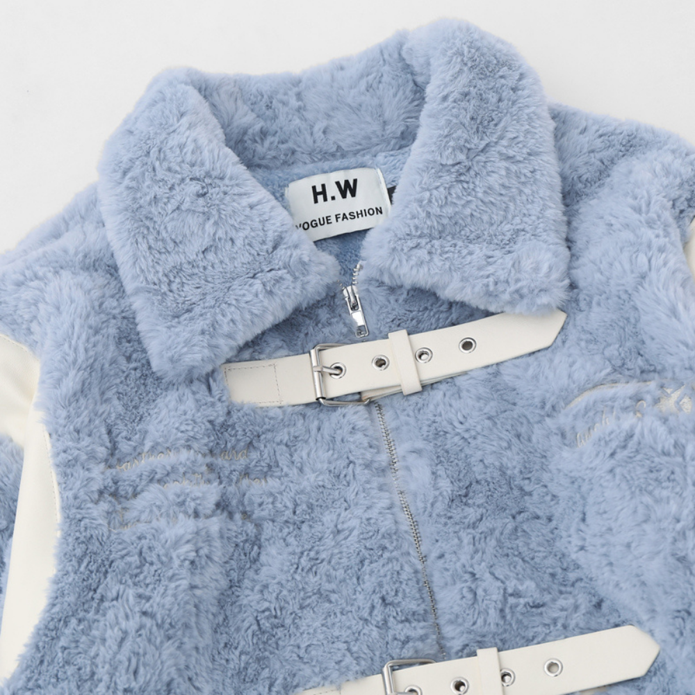 Street Leather Button Splicing Coat