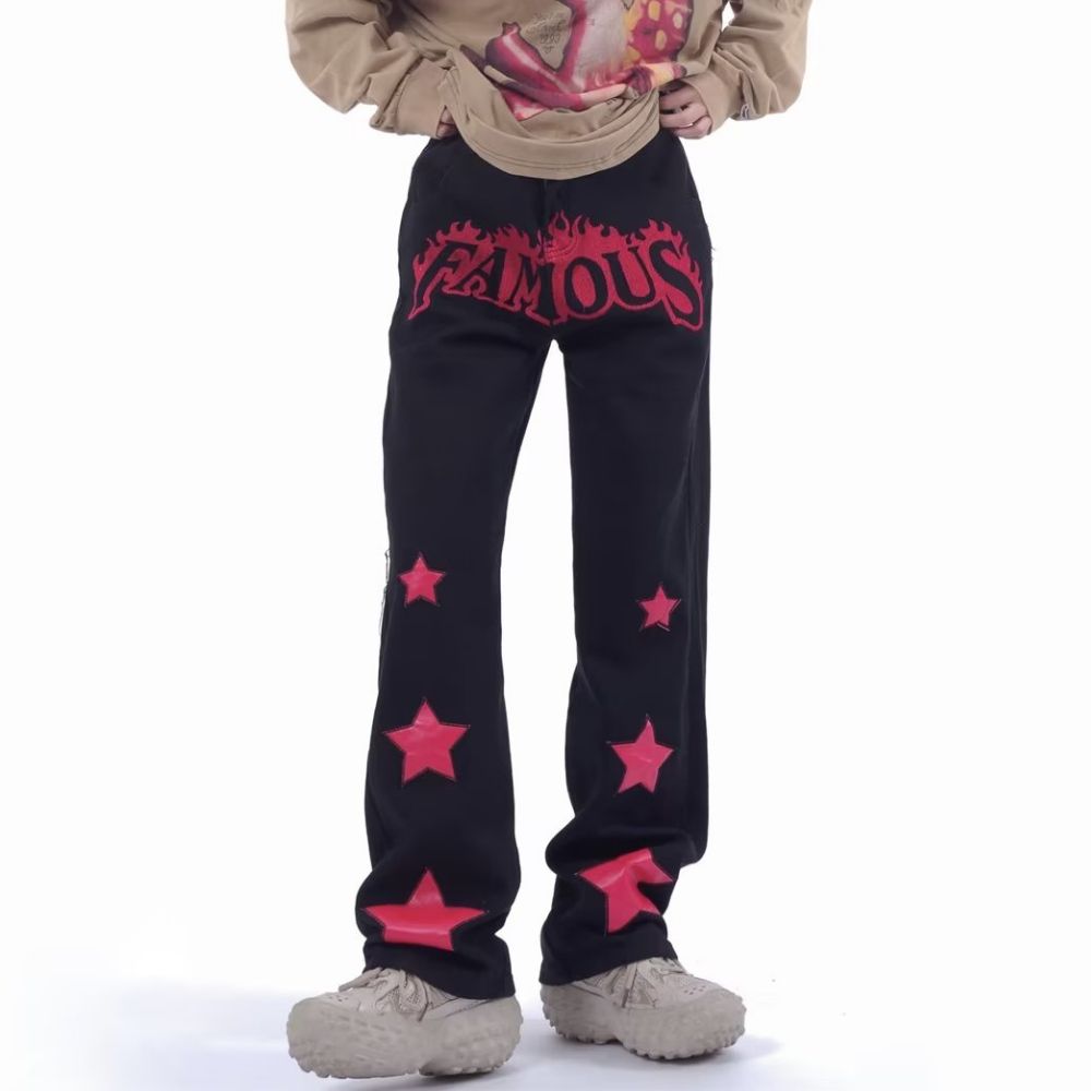 DF| Famous Star Leather Label Patch Jeans