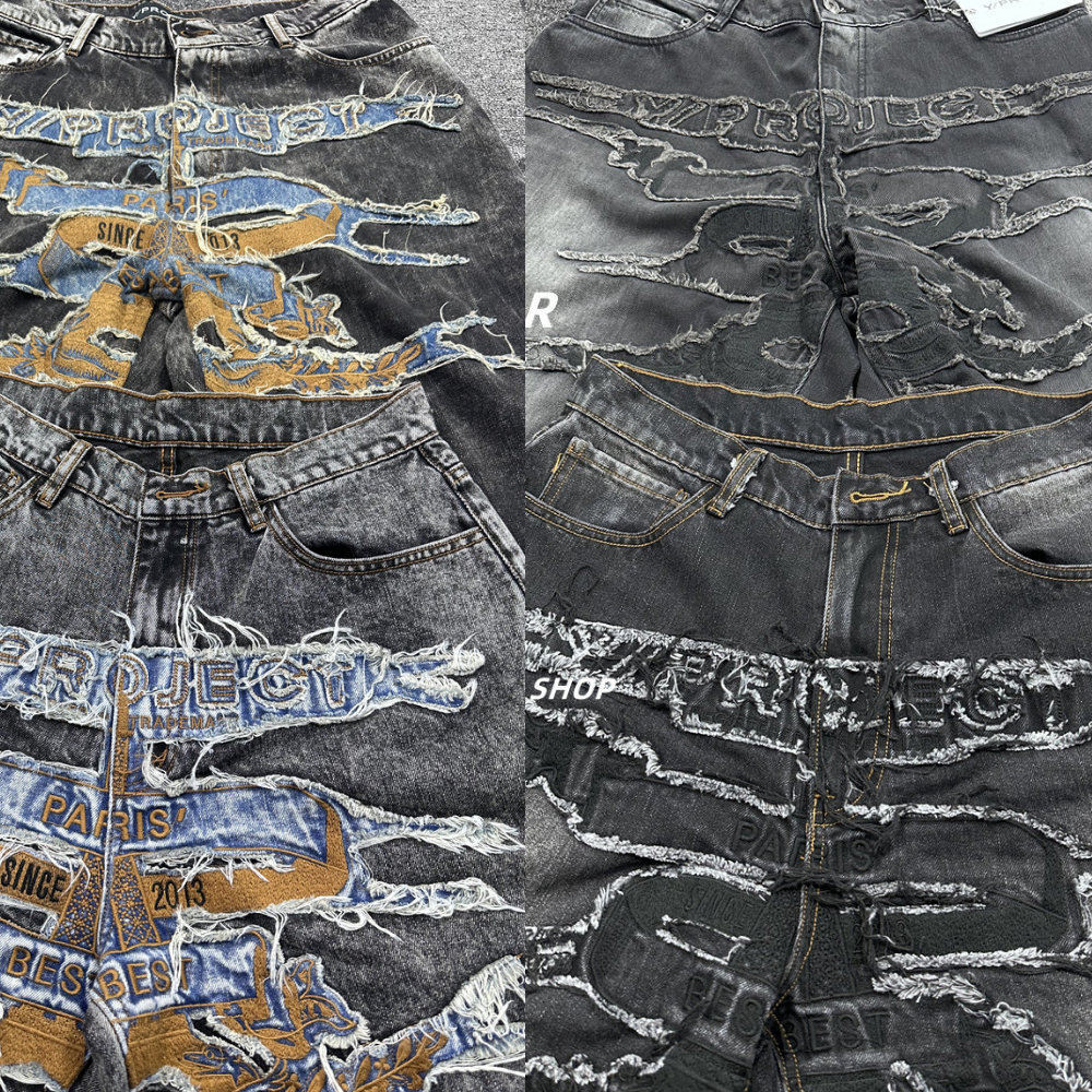 DF |Trendy Washed Patch Embroidered Jeans