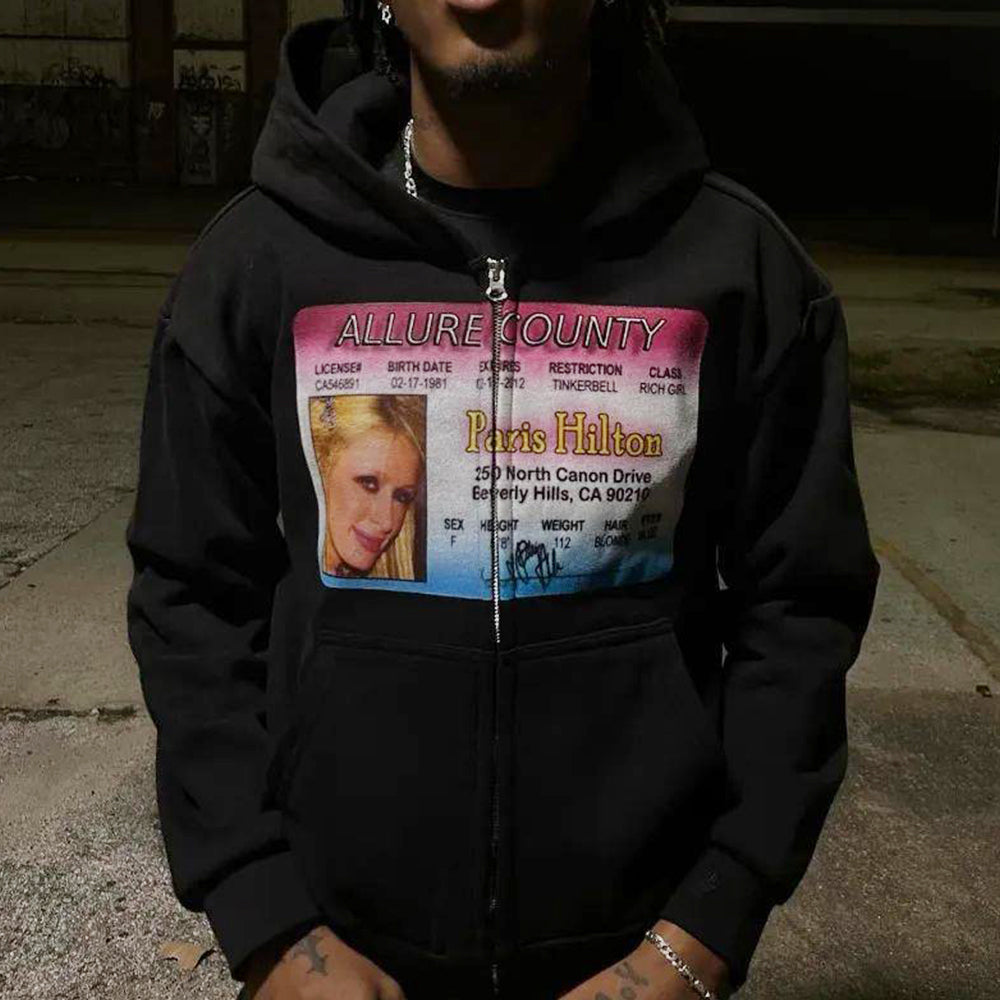 Evokyn California License Paris Hilton ID Zip Hoodie