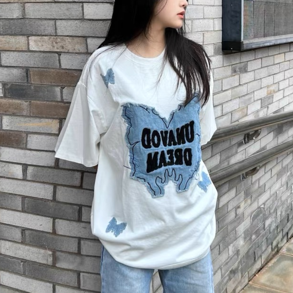 Butterfly Denim Patch T-Shirt