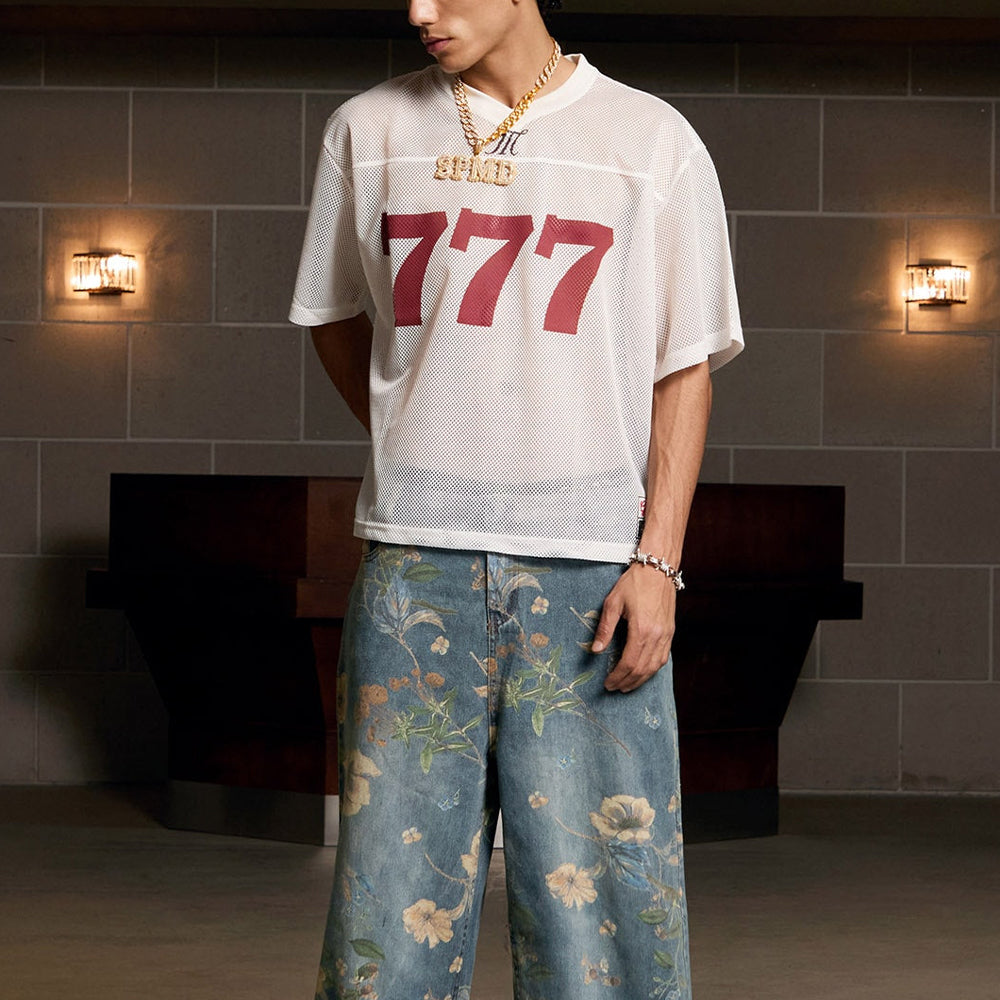 Evokyn Jersey Lucky Letter Print Quick Dry V-neck T-shirt