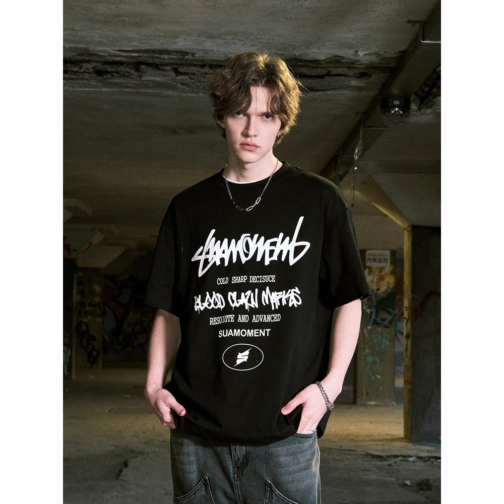 Street Philanthropist Scratch Graffiti Letter Print Short Sleeve