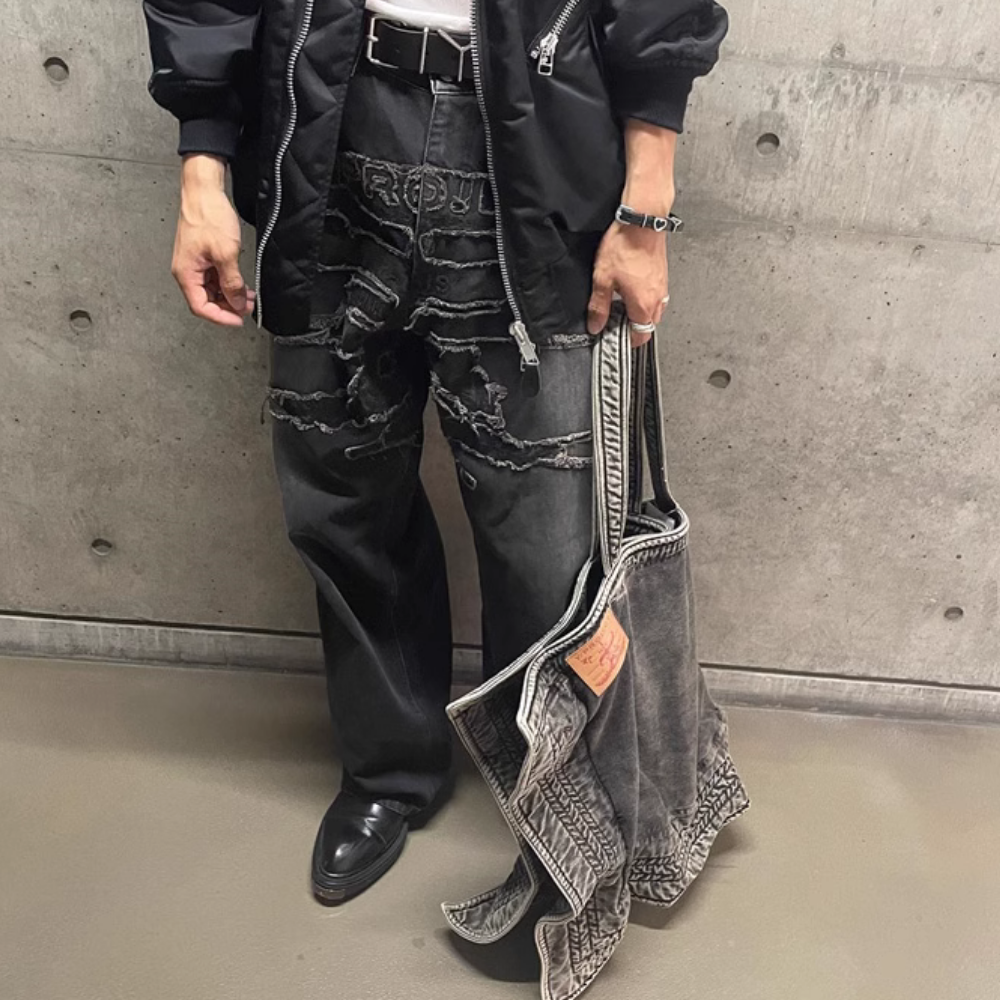 DF |Trendy Washed Patch Embroidered Jeans