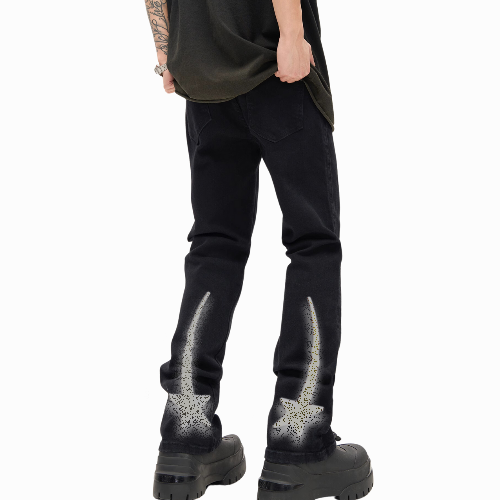 DF| Yellow Star Letter Print Jeans