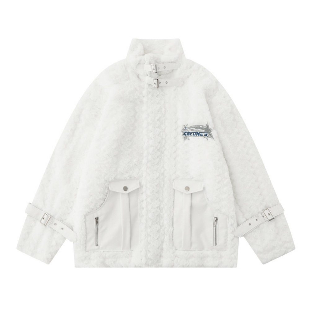 Retro PU Spliced Sherpa Coat