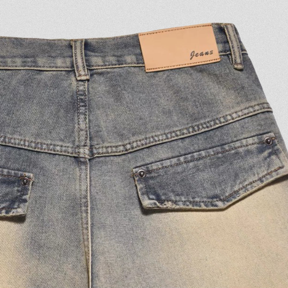 DF|Functional Solid Color Patchwork Jeans