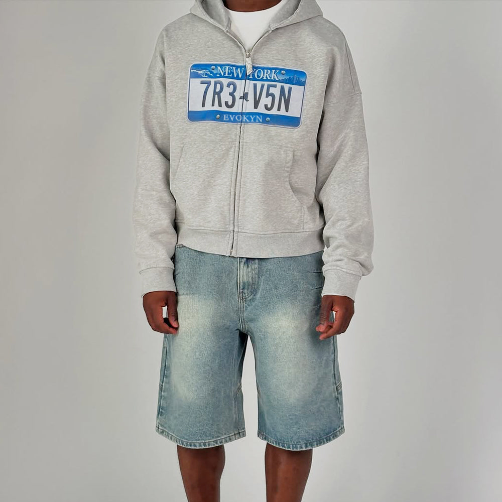 Evokyn New York License Plate Zip Hoodie