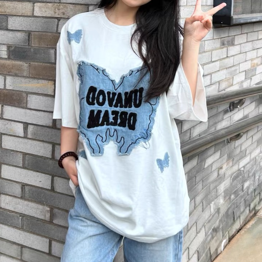 Butterfly Denim Patch T-Shirt