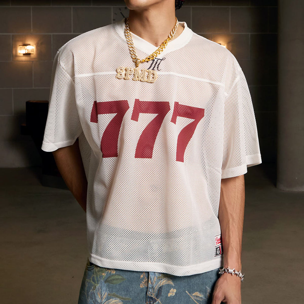 Evokyn Jersey Lucky Letter Print Quick Dry V-neck T-shirt