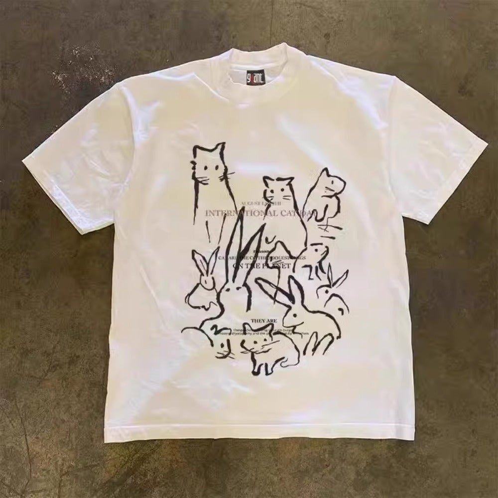 Street Philanthropist Cat And Rabbit T-Shirt