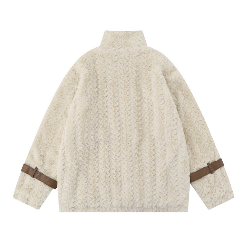 Retro PU Spliced Sherpa Coat