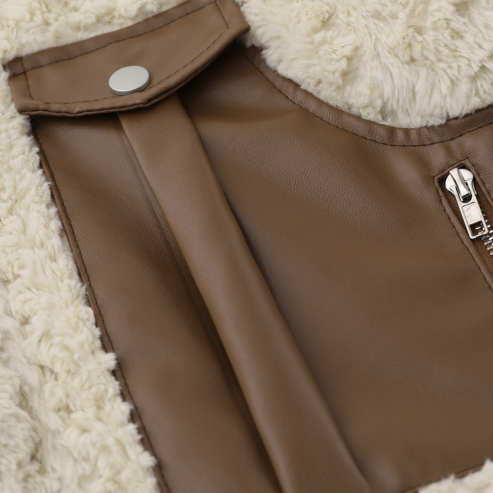 Retro PU Spliced Sherpa Coat