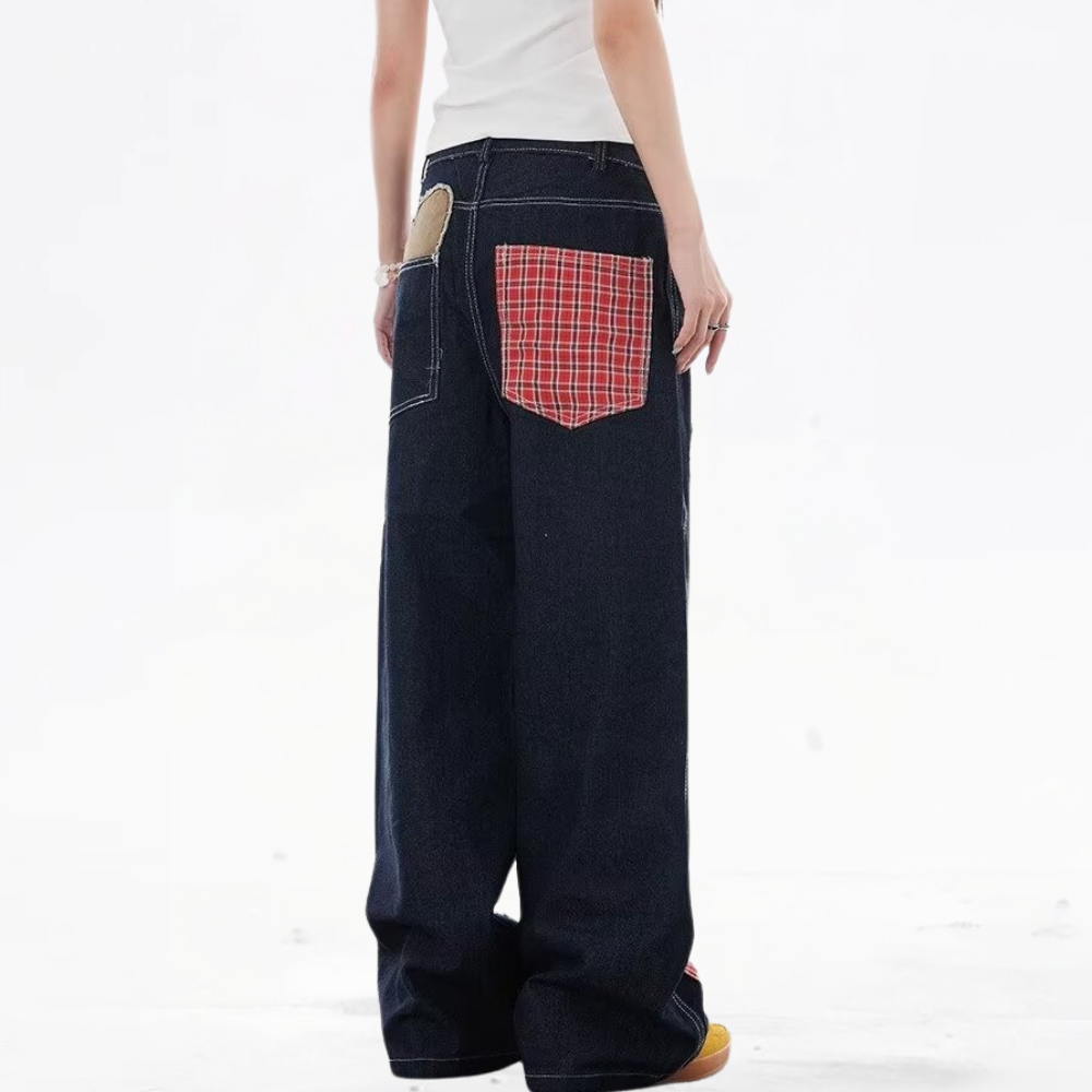 DF| Plaid Heart Patch Jeans