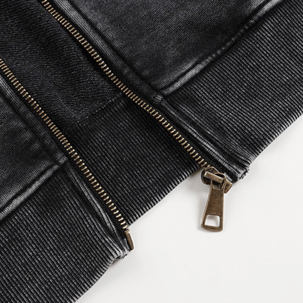 Vintage Washed “Chaos Daily” Newspaper Graphic Zip Hoodie