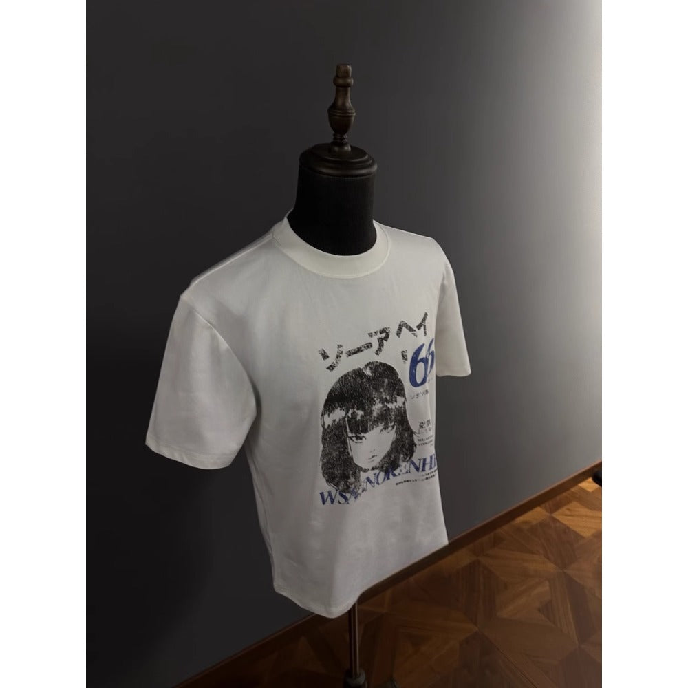 Street Philanthropist Shibuya Girl Hand Painted Vintage Short Sleeve Versatile