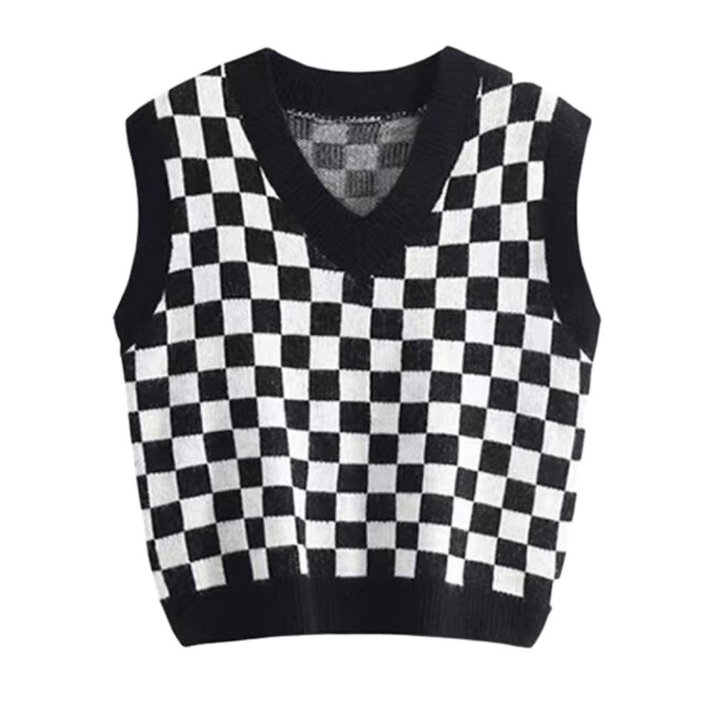 Casual Checkerboard Knitted Vest