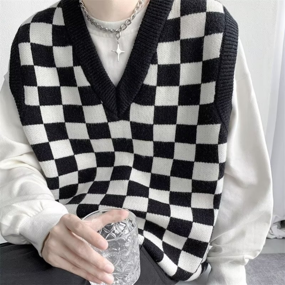 Casual Checkerboard Knitted Vest