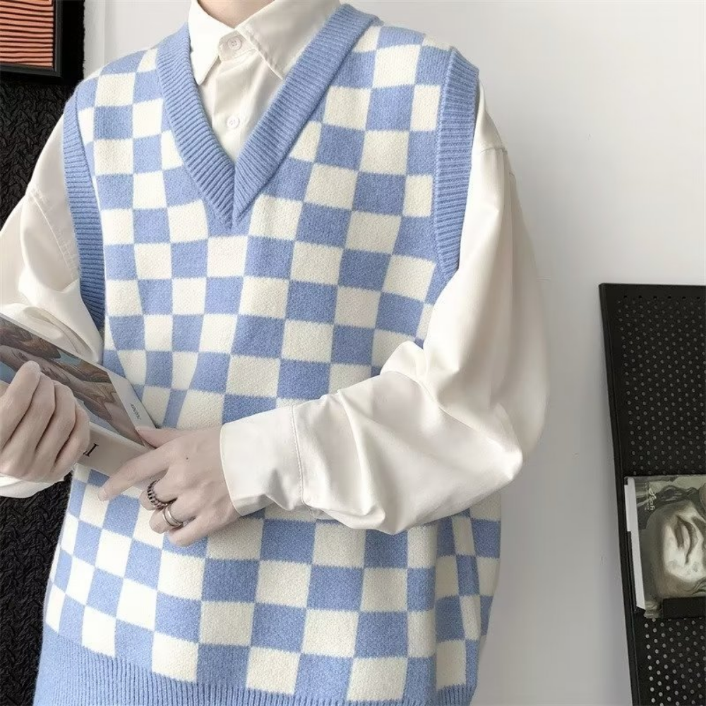 Casual Checkerboard Knitted Vest
