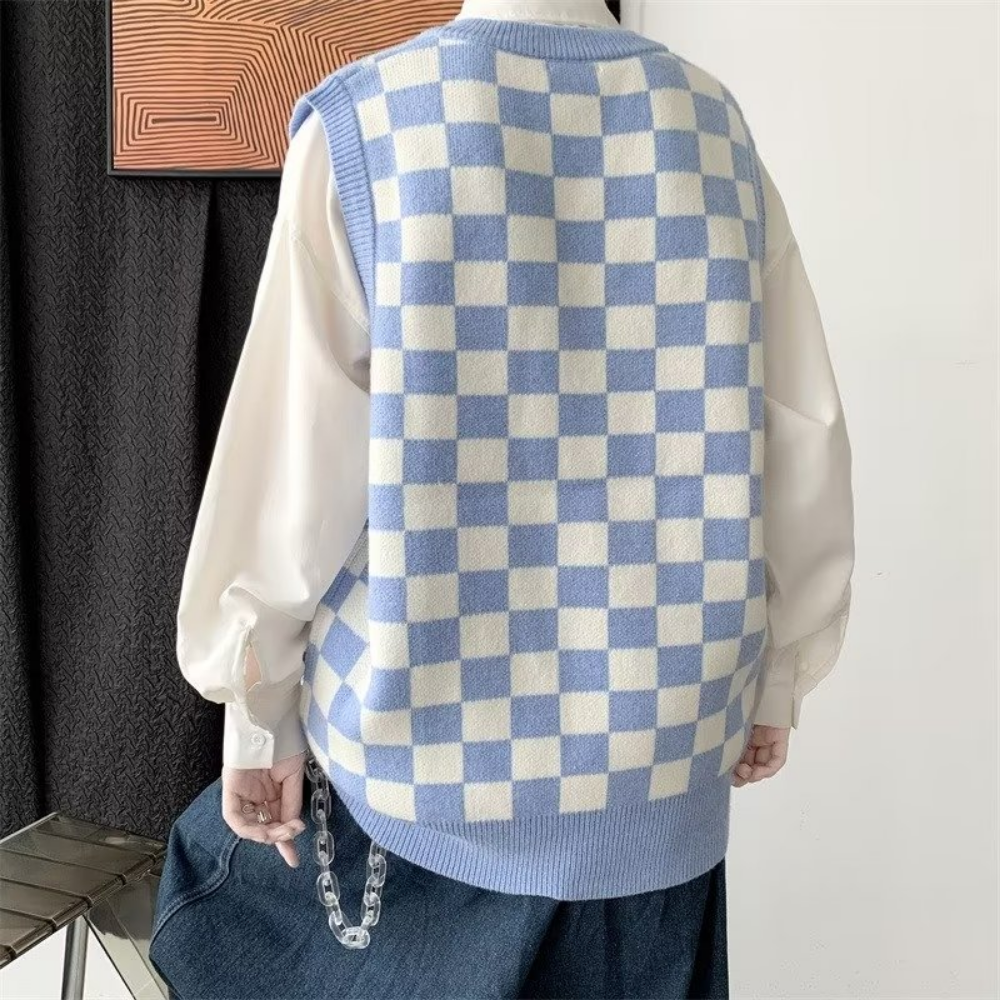 Casual Checkerboard Knitted Vest