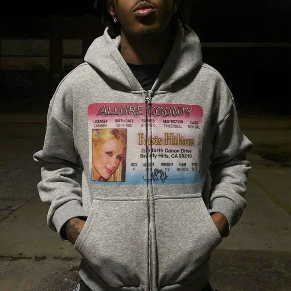Evokyn California License Paris Hilton ID Zip Hoodie