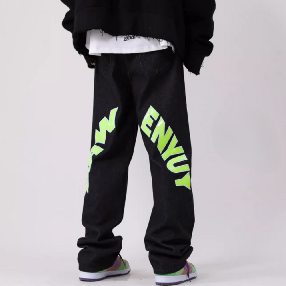 DF| Shiny Big Letter Patch Jeans