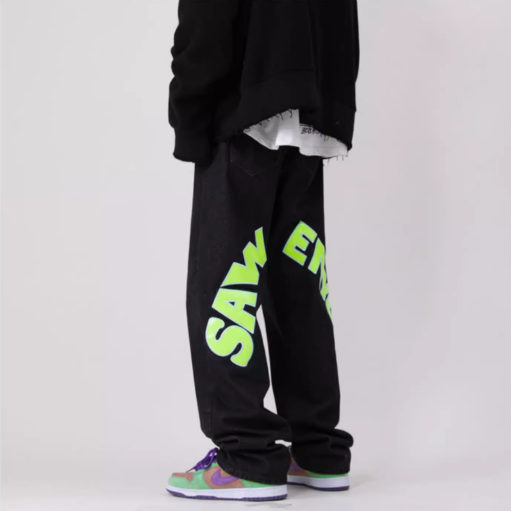 DF| Shiny Big Letter Patch Jeans