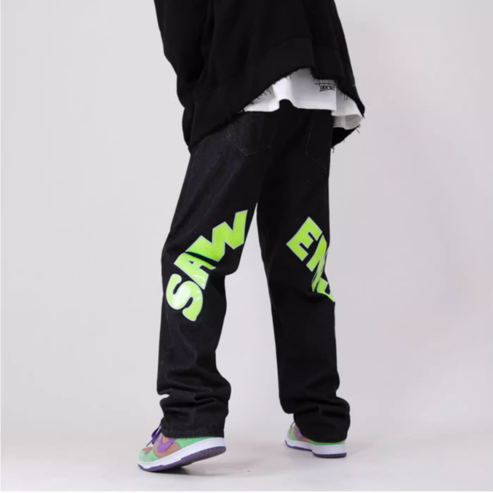 DF| Shiny Big Letter Patch Jeans