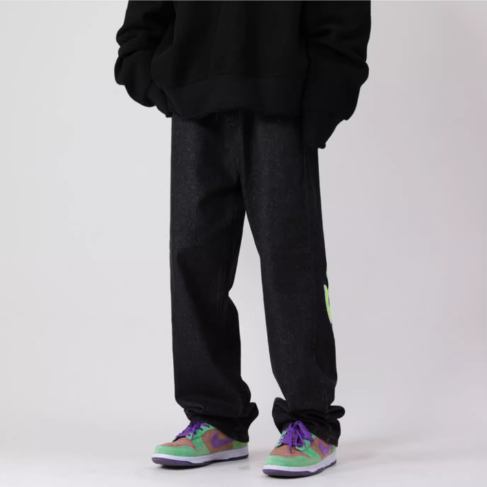 DF| Shiny Big Letter Patch Jeans