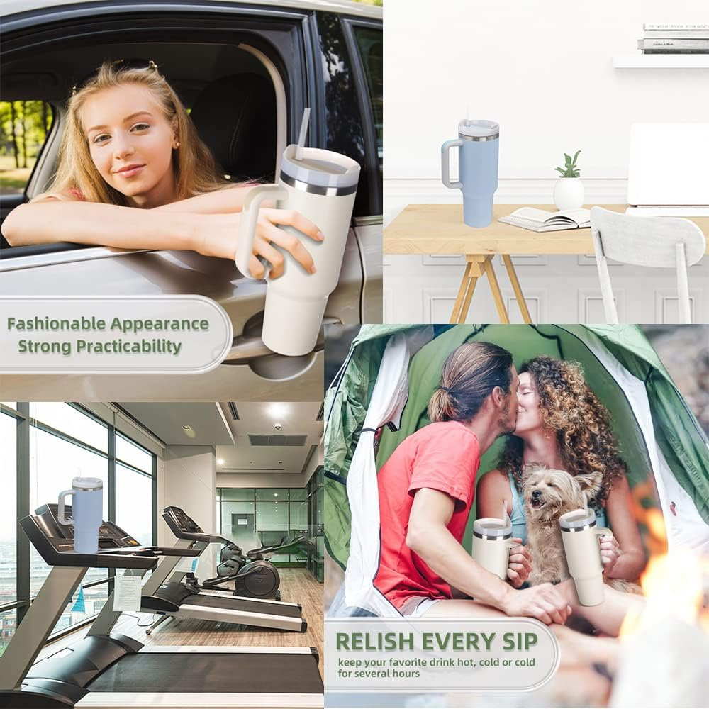 Tumbler With Handle 40 oz Travel Mug Straw Covers Cup with Lid Insulated Quencher Stainless Steel Water Iced Tea Coffee Gift