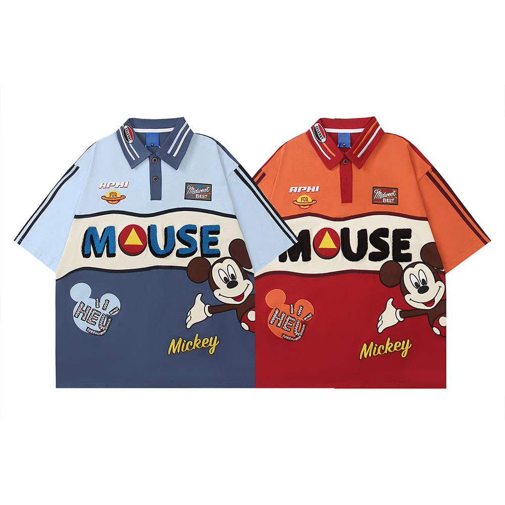 Evokyn Cartoon Patchwork Polo Shirt