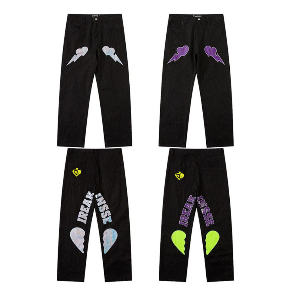 DF| Shiny Heart Letter Patch Jeans