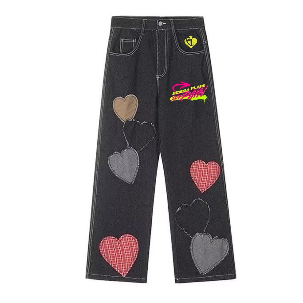 DF| Plaid Heart Patch Jeans