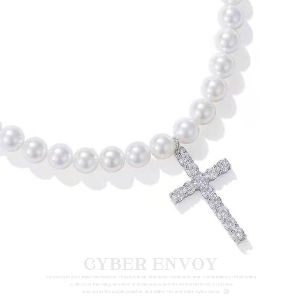 CE | Retro Luxury Pearl Cross Necklace